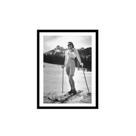 Glass picture w/frame Dame på ski 70cm x 90cm 10096