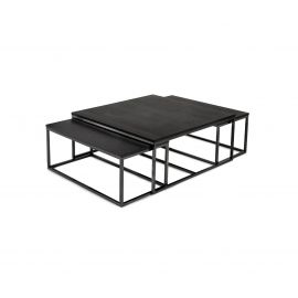 Salongbord Oceanside sett av 3 bord sort metall eike finer